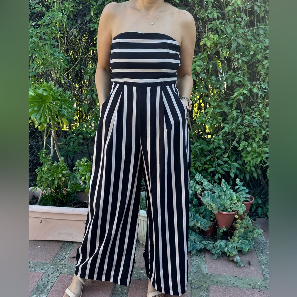 Petal Roz | Women’s Striped Tube Top Jumpsuit- Small